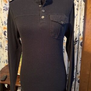 Black Long Sleeve Irreverent Henley Shirt Size Medium